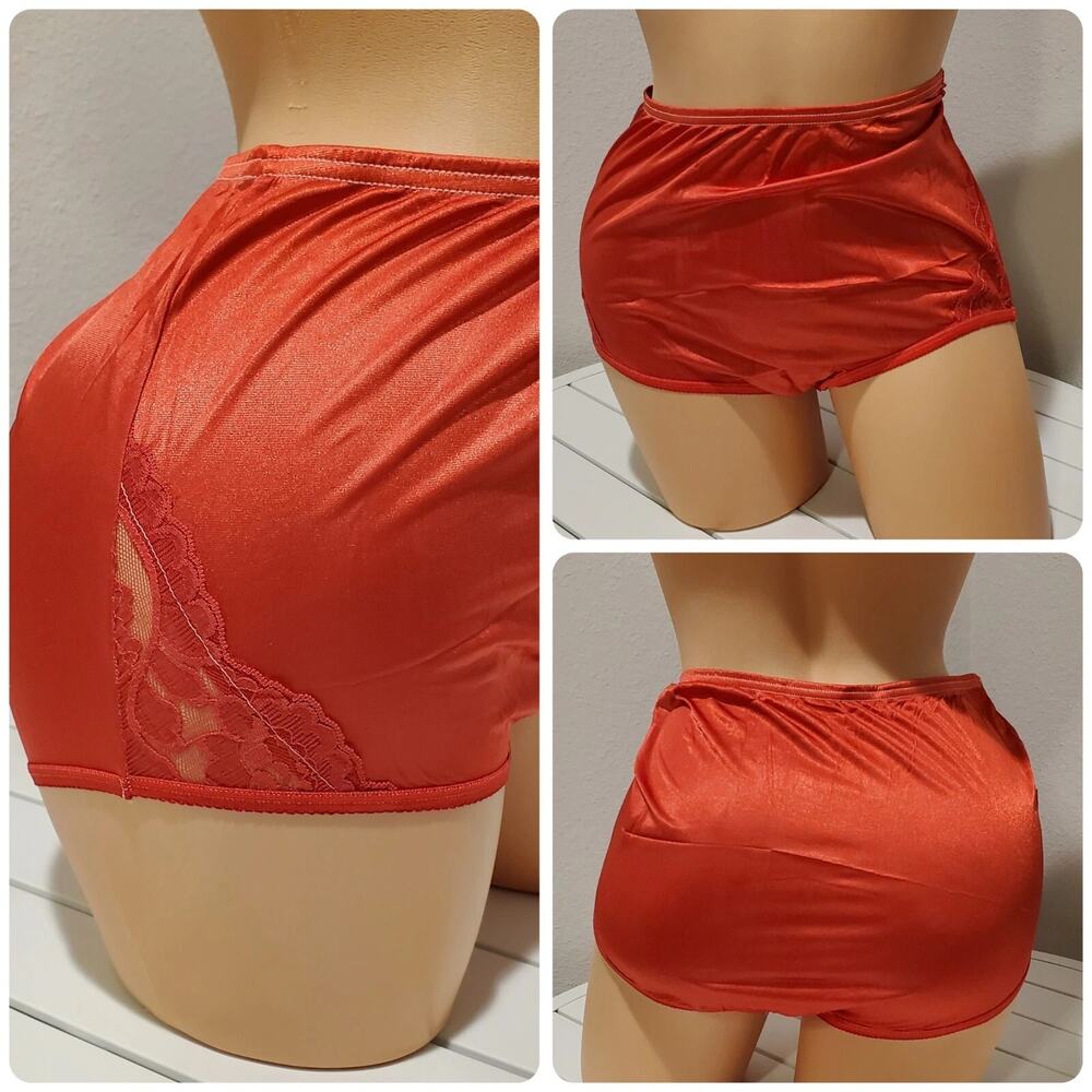 Vanity Fair Lace Nouveau Nylon Full Cut Panty Lace Shiny Red Tulip 7/L